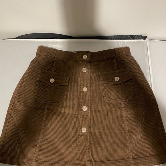 Fore Warned Corduroy Brown Skirt Button Front Mini Skirt Women's Size 14 - Picture 12 of 15